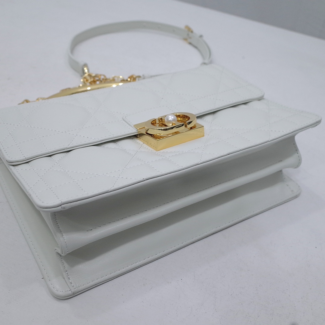 Medium Dior Ange Bag White Macrocannage Lambskin